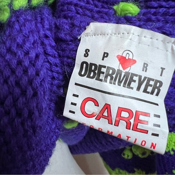 Vintage Obermeyer Sport Chunky Knit Wool Sweater in Purple and Green Size Small - Picture 6 of 8